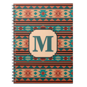 Southwest Design Turquoise Terracotta Monogram Spiral Notebook