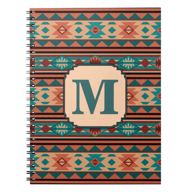 Southwest Design Turquoise Terracotta Monogram Spiral Notebook (Front)