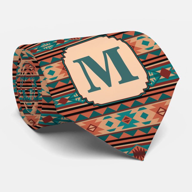 Southwest Design Turquoise Terracotta Monogram Tie (Rolled)