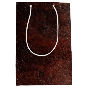 Southwest Faux Brown Leather Cowhide Medium Gift Bag