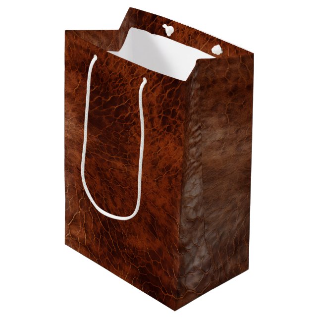 Southwest Faux Brown Leather Cowhide  Medium Gift Bag (Front Angled)