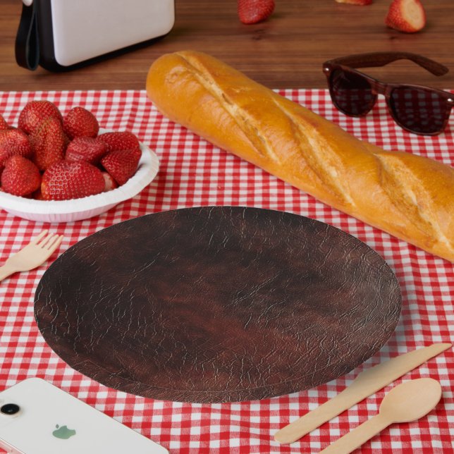 Southwest Faux Brown Leather Cowhide   Paper Plate (Picnic)