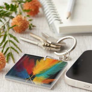 Southwest Feather Abstract Key Ring
