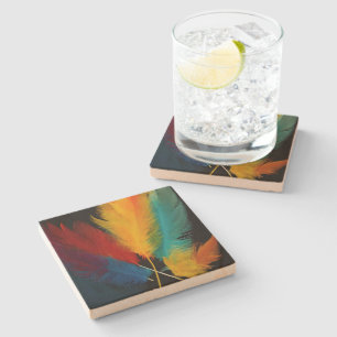 Southwest Feather Abstract Stone Coaster