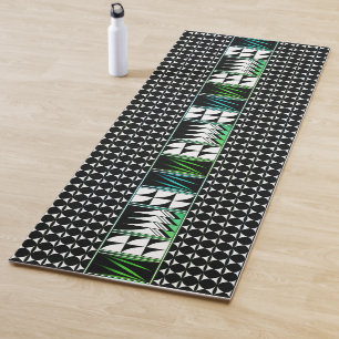 Southwest Feather Blessings in Greens Yoga Mat