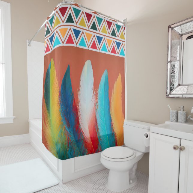 Southwest Feathers Shower Curtain (In Situ)