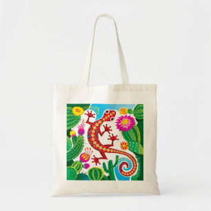 Southwest Gecko with Cactus Blossoms Tote Bag