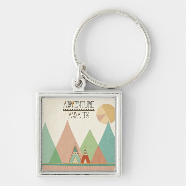 Southwest Geo III | Adventure Awaits Key Ring (Front)