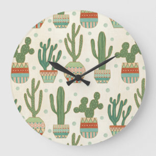 Southwest Geo Step   Cactus Pattern Large Clock