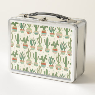 Southwest Geo Step   Cactus Pattern Metal Lunch Box