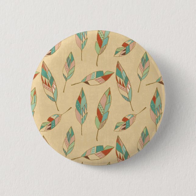 Southwest Geo Step | Coral Feather Pattern 6 Cm Round Badge (Front)