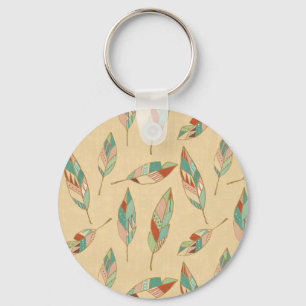 Southwest Geo Step   Coral Feather Pattern Key Ring