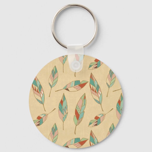 Southwest Geo Step | Coral Feather Pattern Key Ring (Front)