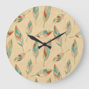 Southwest Geo Step   Coral Feather Pattern Large Clock