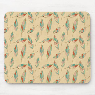 Southwest Geo Step   Coral Feather Pattern Mouse Pad