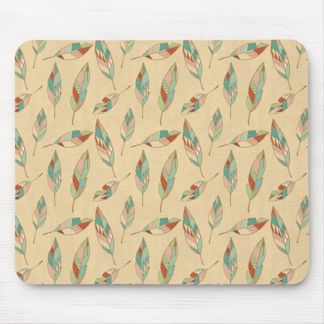 Southwest Geo Step | Coral Feather Pattern Mouse Pad (Front)