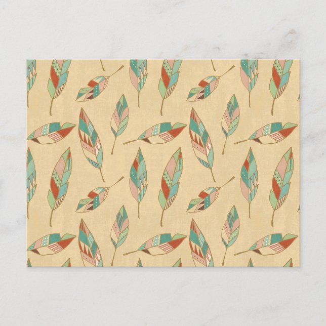 Southwest Geo Step | Coral Feather Pattern Postcard (Front)