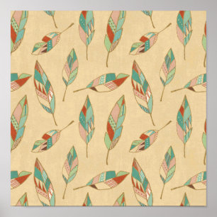 Southwest Geo Step   Coral Feather Pattern Poster