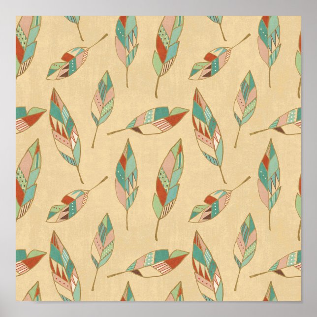 Southwest Geo Step | Coral Feather Pattern Poster (Front)