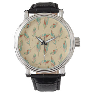 Southwest Geo Step Coral Feather Pattern Watch