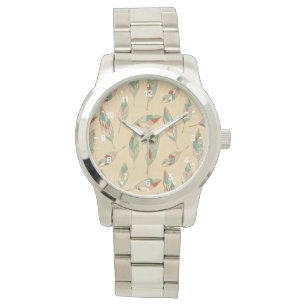 Southwest Geo Step Coral Feather Pattern Watch