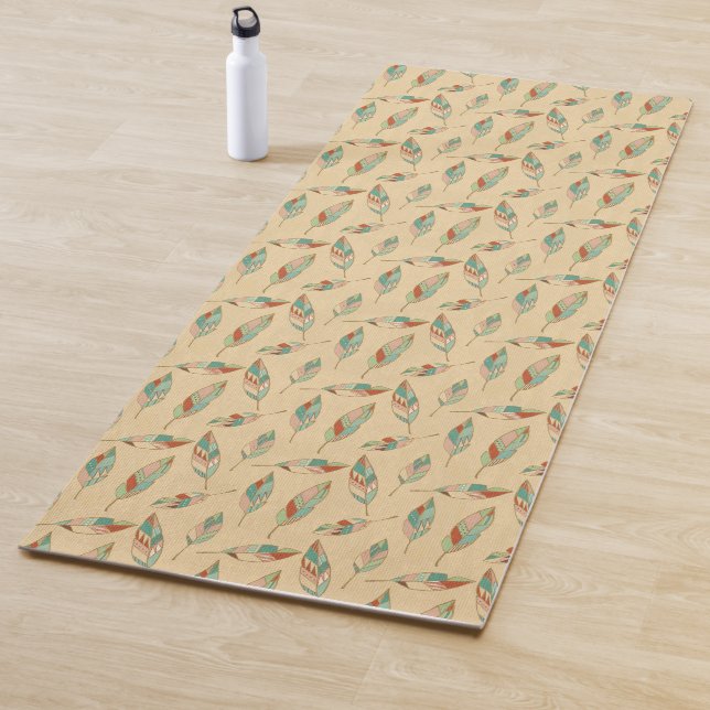 Southwest Geo Step | Coral Feather Pattern Yoga Mat (In Situ)