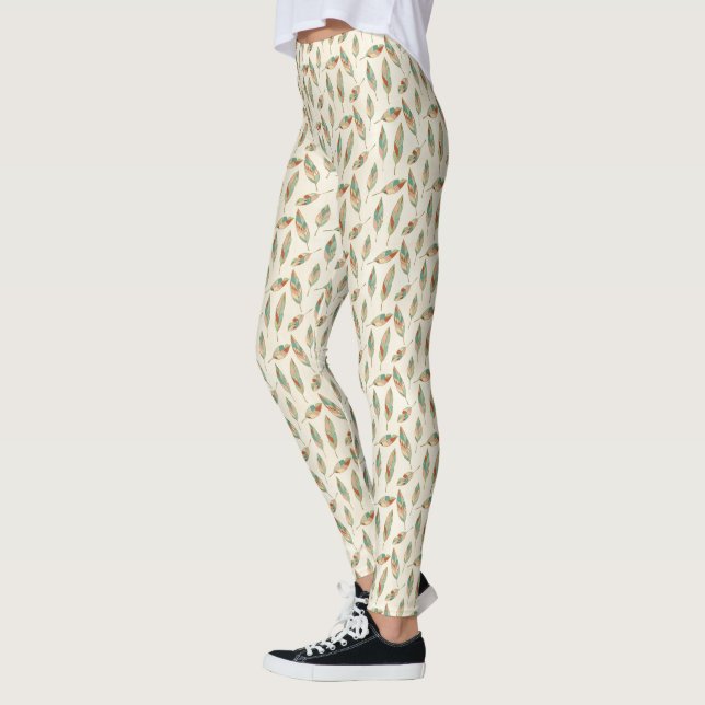 Southwest Geo Step | Geometric Feather Pattern Leggings (Left)