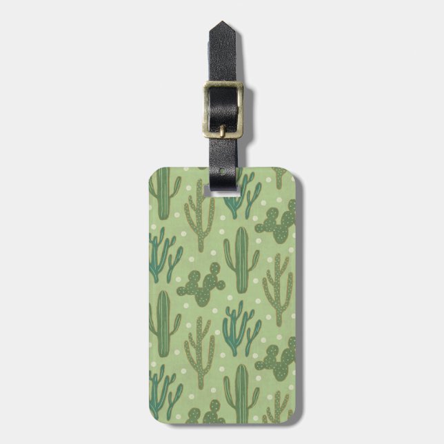 Southwest Geo Step | Green Cactus Pattern Luggage Tag (Front Vertical)
