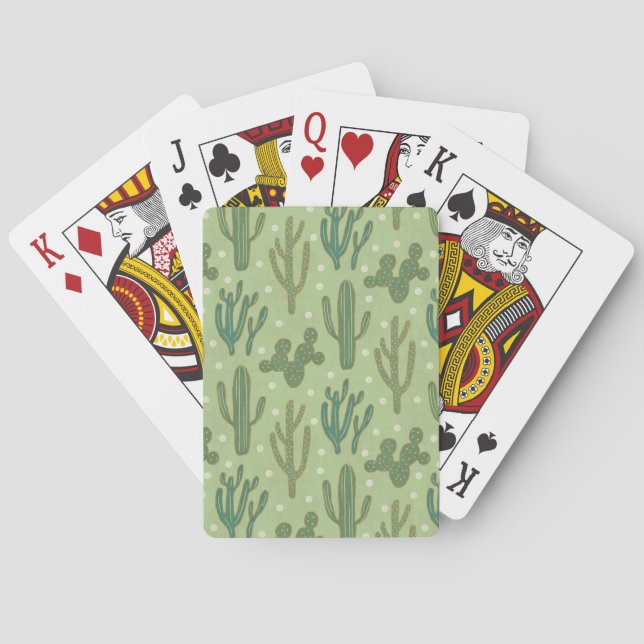 Southwest Geo Step | Green Cactus Pattern Playing Cards (Back)