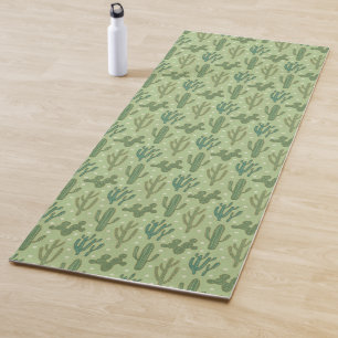 Southwest Geo Step   Green Cactus Pattern Yoga Mat