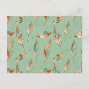 Southwest Geo Step   Green Feather Pattern Postcard