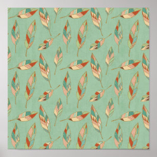 Southwest Geo Step   Green Feather Pattern Poster
