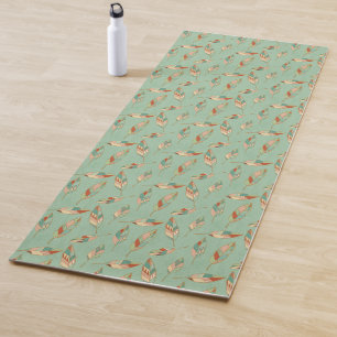Southwest Geo Step Green Feather Pattern Yoga Mat