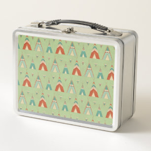 Southwest Geo Step Green Teepee Pattern Metal Lunch Box