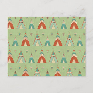 Southwest Geo Step   Green Teepee Pattern Postcard