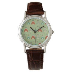 Southwest Geo Step   Green Teepee Pattern Watch