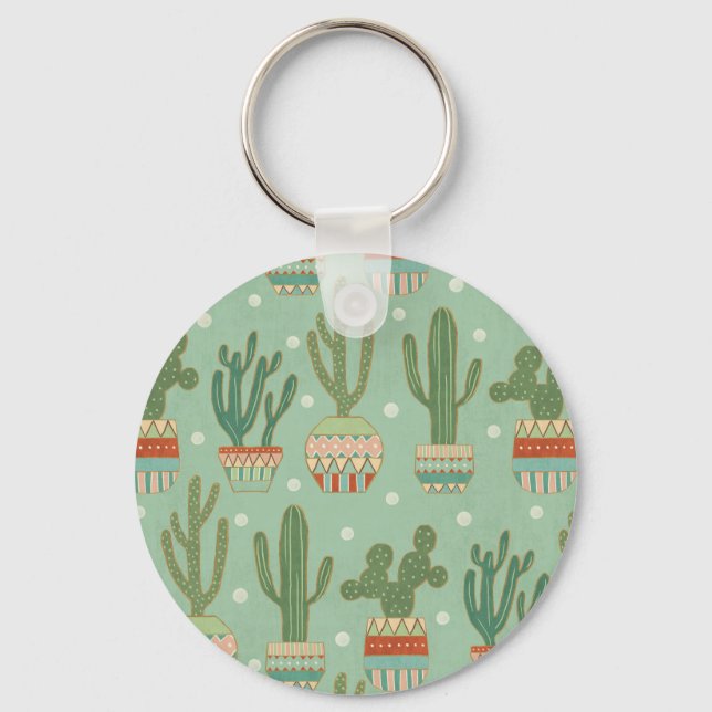 Southwest Geo Step | Potted Cactus Pattern Key Ring (Front)