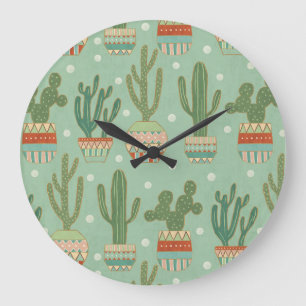 Southwest Geo Step   Potted Cactus Pattern Large Clock