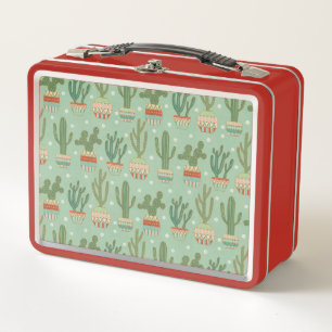 Southwest Geo Step   Potted Cactus Pattern Metal Lunch Box