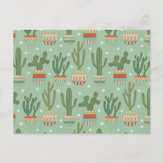Southwest Geo Step | Potted Cactus Pattern Postcard (Front)