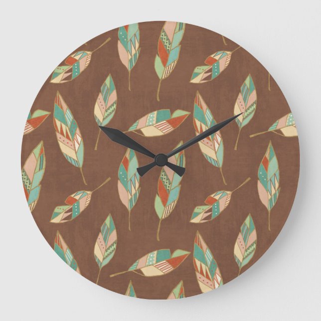 Southwest Geo Step | Southwest Feather Pattern Large Clock (Front)