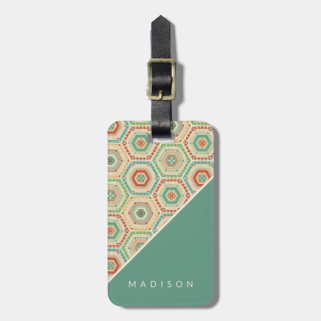Southwest Geo Step | Southwest Hexagon Pattern Luggage Tag (Front Vertical)