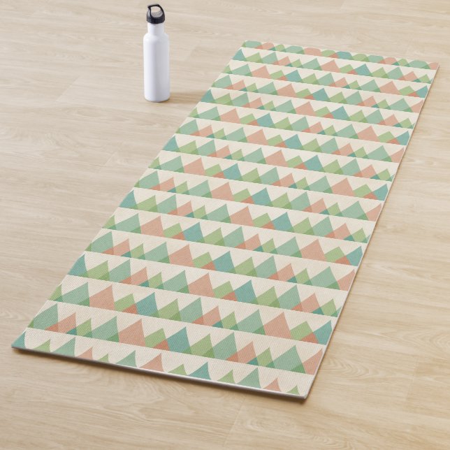 Southwest Geo Step | Teal & Coral Triangles Yoga Mat (In Situ)