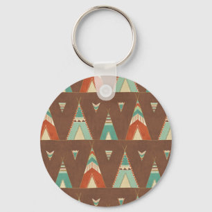 Southwest Geo Step   Teal Teepee Pattern Key Ring