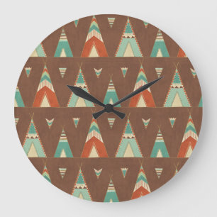 Southwest Geo Step   Teal Teepee Pattern Large Clock