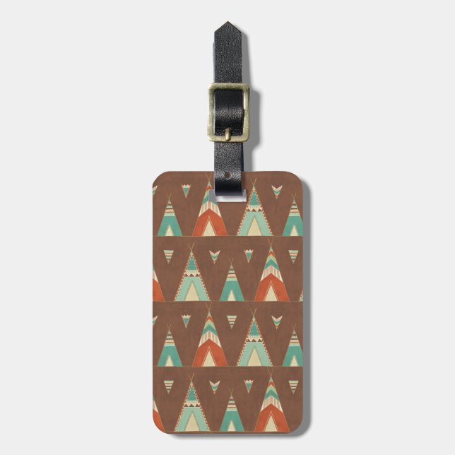 Southwest Geo Step | Teal Teepee Pattern Luggage Tag (Front Vertical)