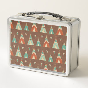 Southwest Geo Step   Teal Teepee Pattern Metal Lunch Box