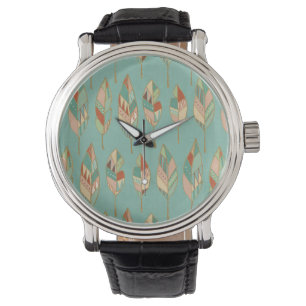 Southwest Geo Step Watercolor Feather Pattern Watch
