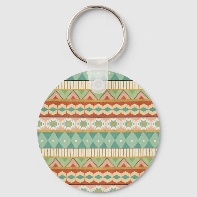 Southwest Geo Step | Watercolor Tribal Pattern Key Ring (Front)