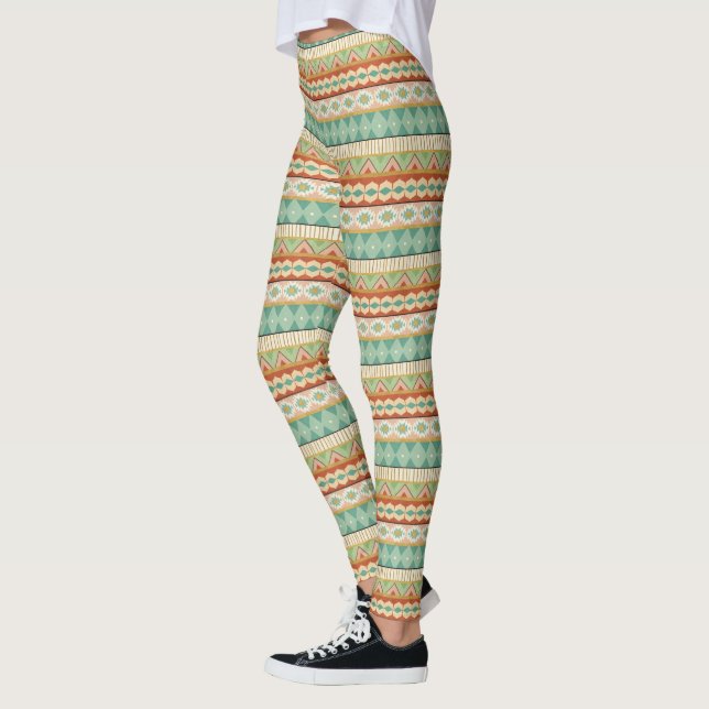 Southwest Geo Step | Watercolor Tribal Pattern Leggings (Left)